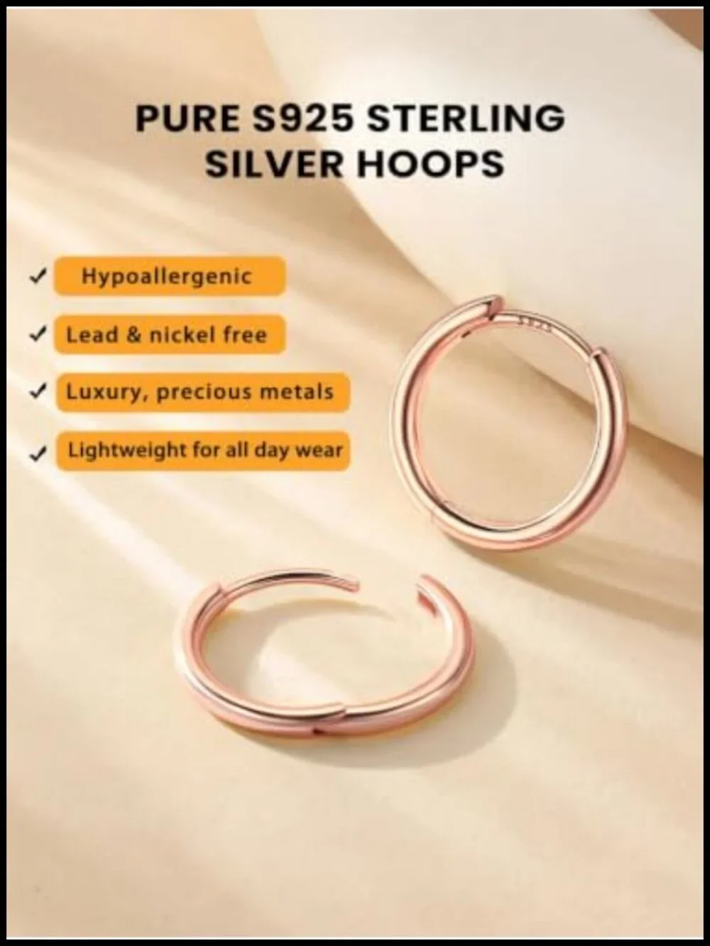 Hypoallergenic Sterling Silver Small Hoop Earrings for Women, 6 Sizes 8-20mm,